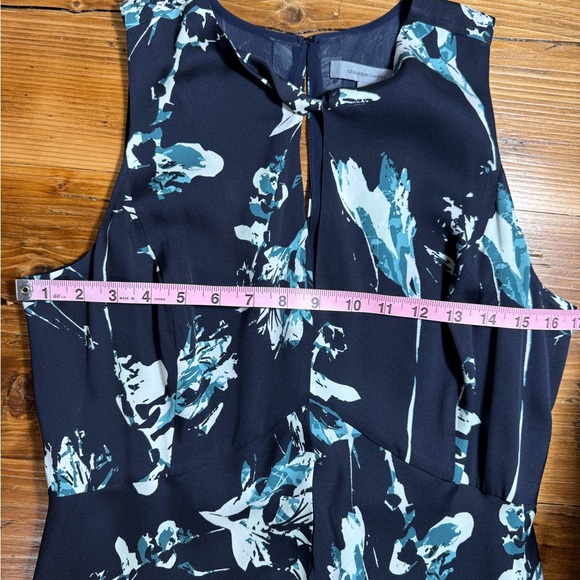 Classiques Entier Womens Navy Floral Sleeveless keyhole Silk A-line Midi dress 6 - Picture 9 of 16
